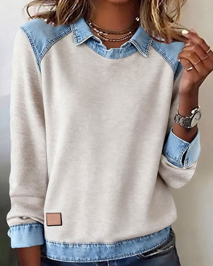 Mary | Polo Sweater with Denim Details