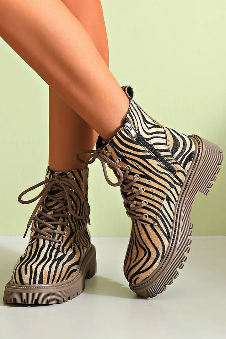 Stella | Zebra Print Lace-Up Boots