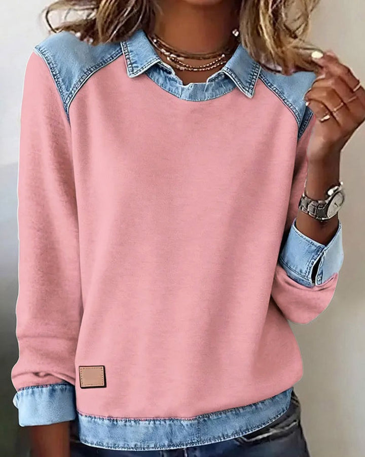 Mary | Polo Sweater with Denim Details