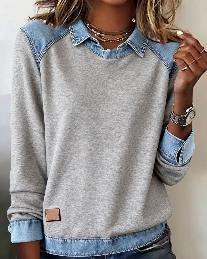 Mary | Polo Sweater with Denim Details