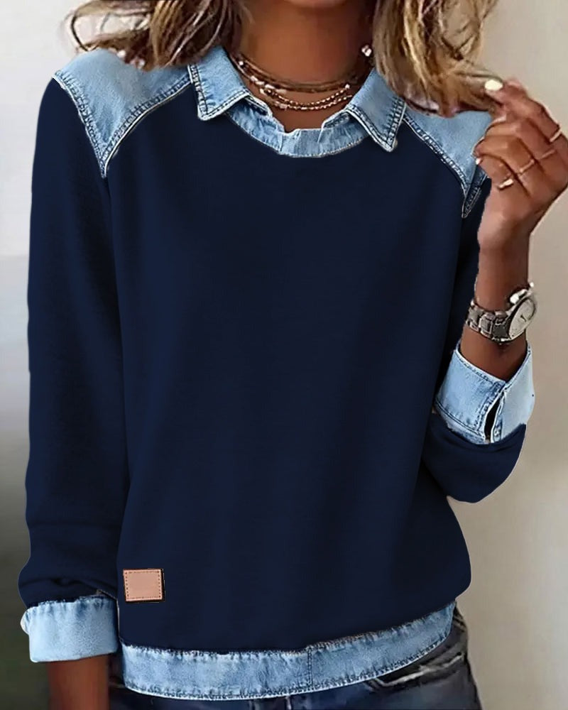 Mary | Polo Sweater with Denim Details