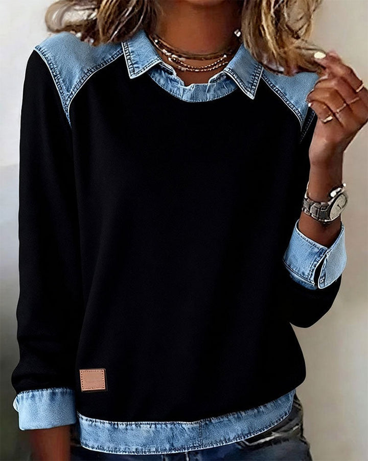 Mary | Polo Sweater with Denim Details