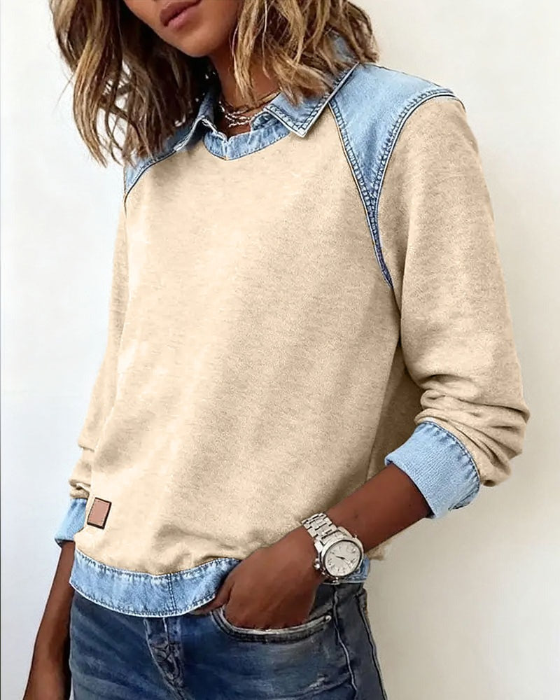 Mary | Polo Sweater with Denim Details