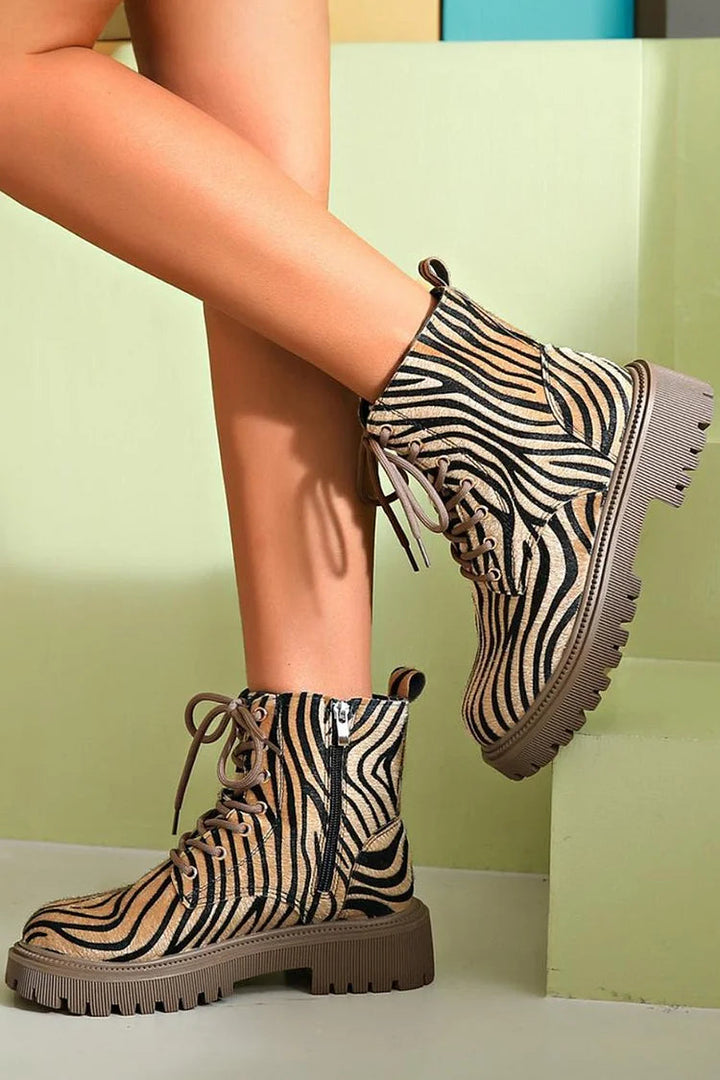 Stella | Zebra Print Lace-Up Boots