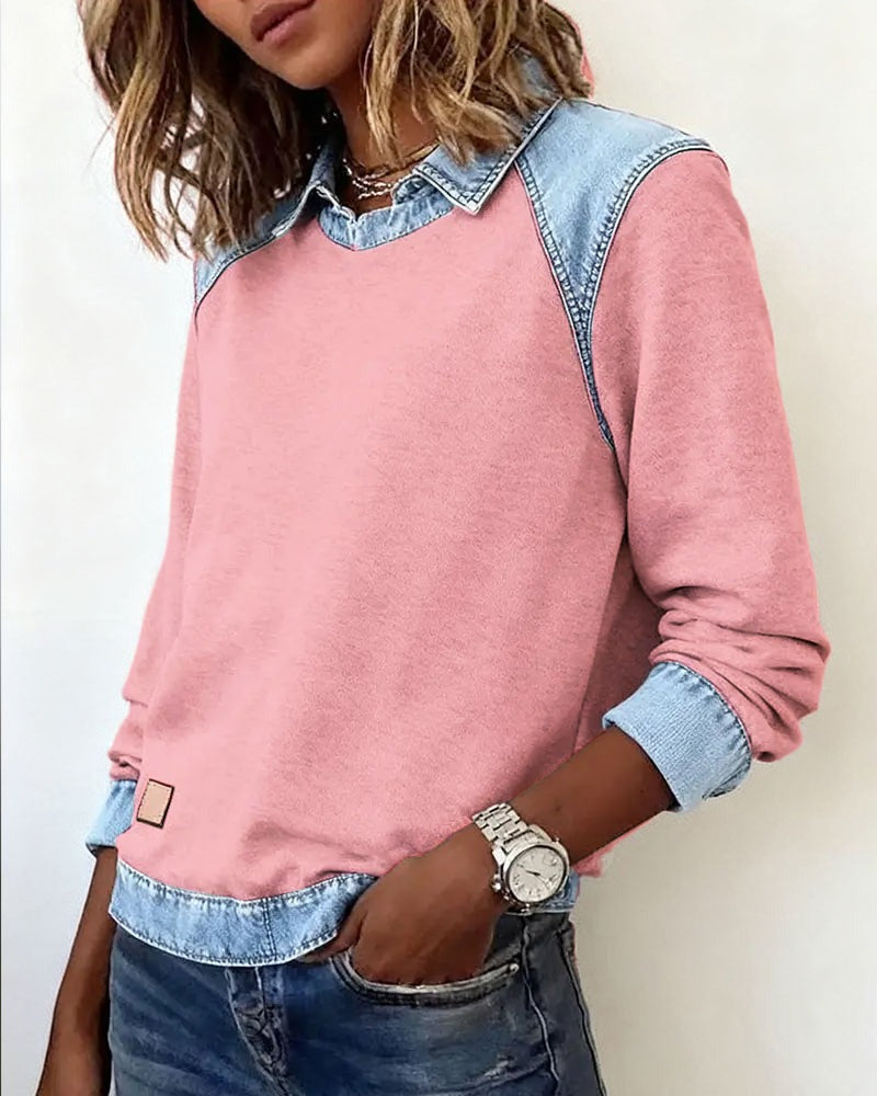 Mary | Polo Sweater with Denim Details