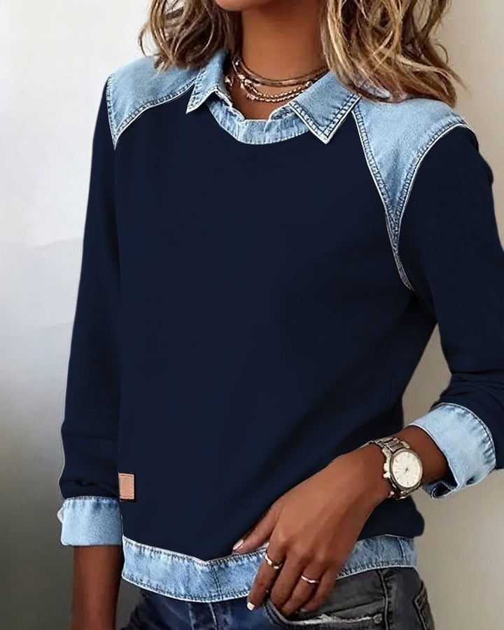 Mary | Polo Sweater with Denim Details