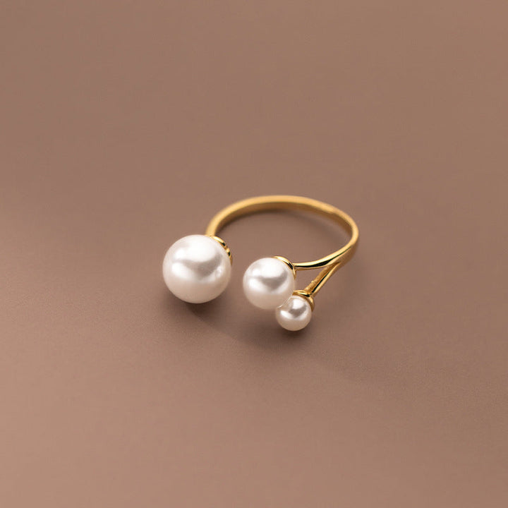 Adjustable Ring with Triple Freshwater Pearl Design