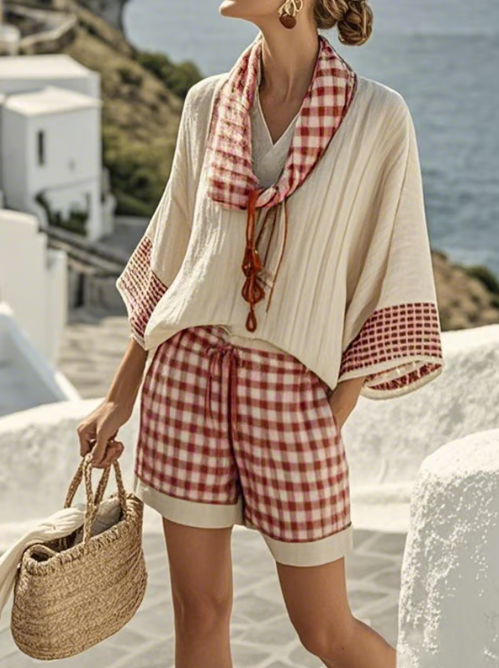Clarie – Short Set in Checkered Pattern