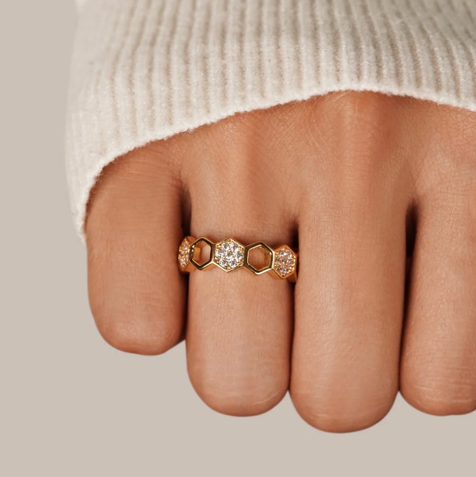 Bee - Gold and Crystal Ring