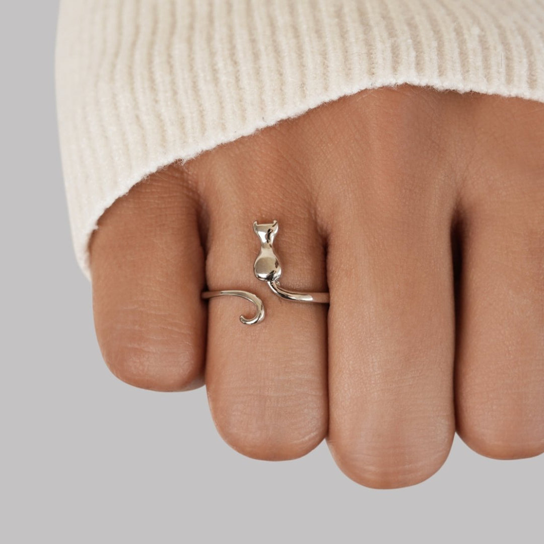 Silver Ring with a Cat at Midnight