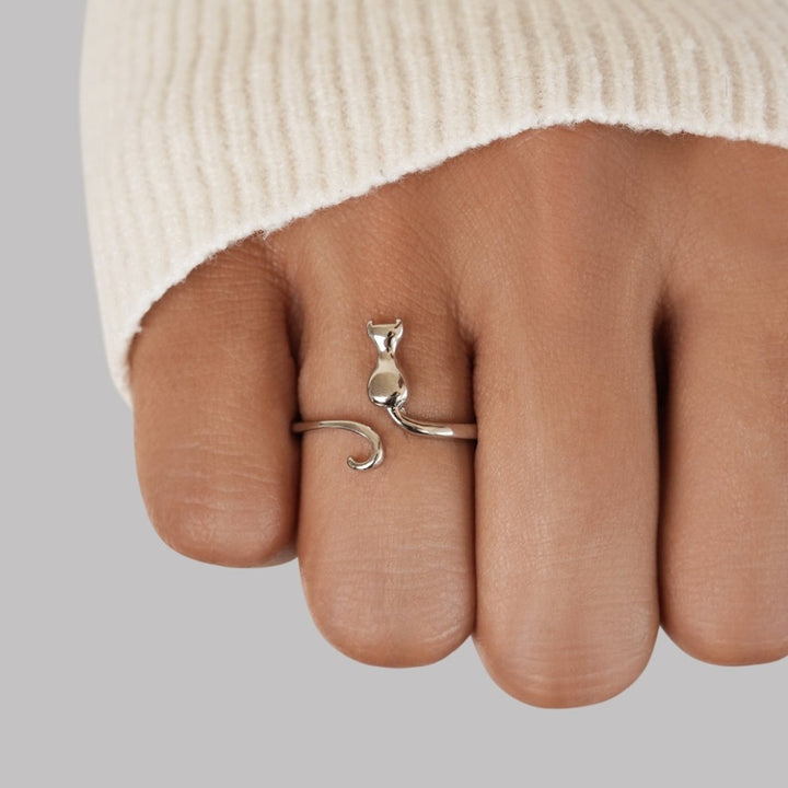 Silver Ring with a Cat at Midnight