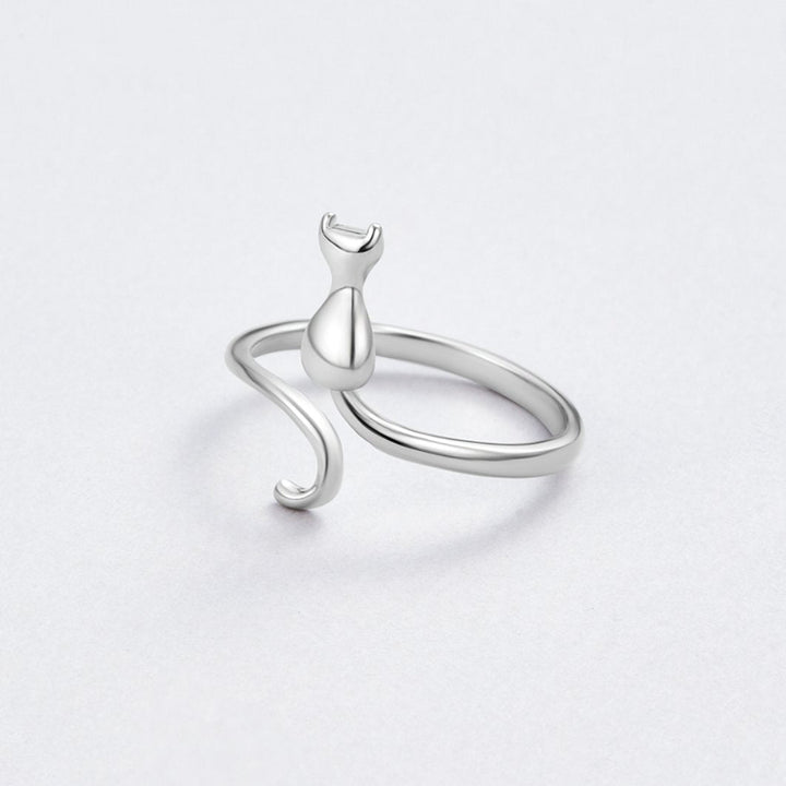 Silver Ring with a Cat at Midnight