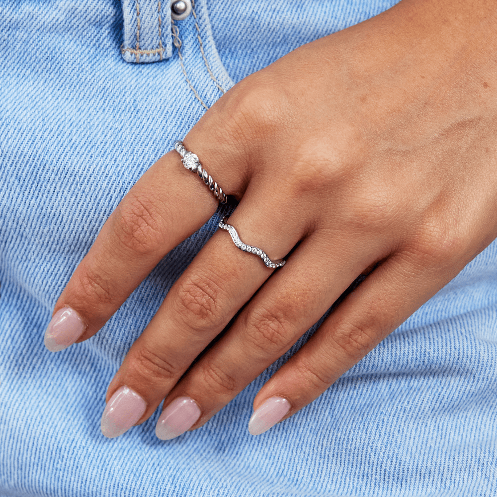 Zenya Crystal &amp; Silver Wavy Ring