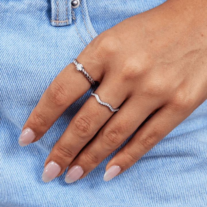 Zenya Crystal &amp; Silver Wavy Ring